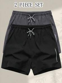 2PCS Men's Sport Shorts Boyfriend Style Summer 3/4 Length Shorts Minimalist Elastic Print Pants Drawstring With Pockets Running Workout Fitness Basketball Shorts - Multicolor - View 1