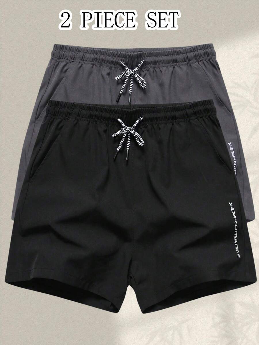 2PCS Men's Sport Shorts Boyfriend Style Summer 3/4 Length Shorts Minimalist Elastic Print Pants Drawstring With Pockets Running Workout Fitness Basketball Shorts - Multicolor - View 1