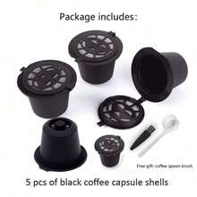 SOKANY 5pcs Reusable Coffee Capsule Shells, Refillable Coffee Powder, 6-Hole Water Inlet, 304 Stainless Steel Filter, With Measuring Spoon And Cleaning Brush, Suitable For Medium/Dark/Extra Fine Grind - View 11