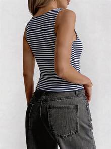 Women's Summer/ Fall Y2K Sexy Color Block Striped Cami Tank Top Slim Fit Layering Basic Top For Daily Wear - Blue and White Stripes - View 2