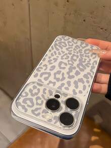 1pc Transparent White Minimalist Grey Leopard Print Full Coverage Lens Protection Anti-Drop Anti-Collision Personalized Phone Case Suitable For IPhone 16 Pro Max/17/16/15/14 Plus/13/12/11/Air - Multicolor - View 4