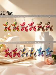 2 Pairs/Sets Creative Colorful Printed Balloon Dog Shaped Bow Sweet Pendant Earrings - Dog - View 11