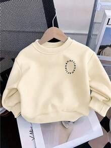 Infant Boys Casual Loose Comfortable Daily Long Sleeve Sweatshirt, English Letter Print, Suitable For Autumn/Winter Wear - Apricot - View 4