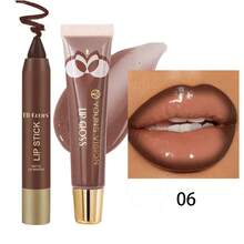 1pc Matte Chocolate Lipstick & 1pc Brown Lip Gloss Combo, Moisturizing Lip Makeup Set For Work, Travel, Party - Multicolor - View 7