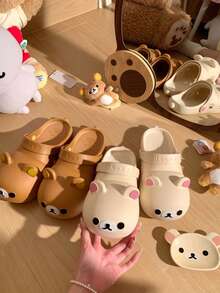 San-X 2026 Summer Girls' Casual Bear Hollow Perforated Slip-On Sandals, Non-Slip, Odor-Resistant, Cute Closed-Toe Outdoor Slides For Women - Multicolor - View 3