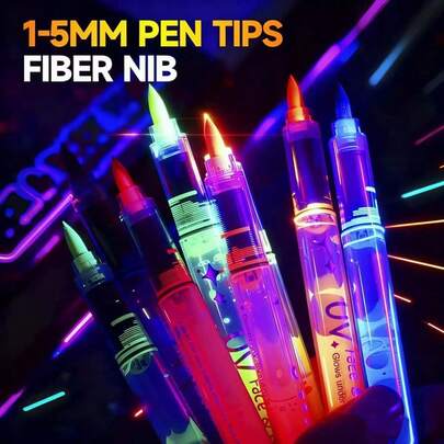 1-18 Colors Glow-In-The-Dark Markers, Fast-Drying Ink - Fine Tip, Smooth Flow, DIY Graffiti Fluorescent Pens, Random Color Styles, Student-Specific Colored Card Pens, Professional Writing Pens For Artworks, Suitable For Artists And Coloring Enthusiasts. Ideal For Outfits, Makeup, Parties, Holiday DIY, Art Projects, Nightclub Party Atmosphere Glow Markers, Back To School Supplies