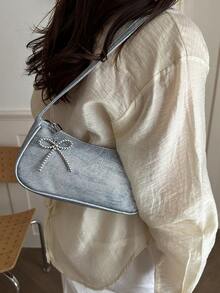 New Fashion Versatile Textured Chain Shoulder Bag Underarm Bag For Women - Blue - View 2