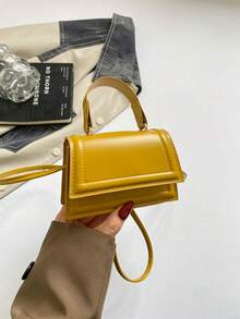 Women's Mini Small Solid Color Ruffle Flap Crossbody Handbag - Yellow - View 8