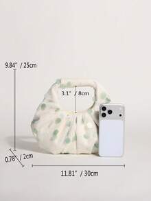 SCULPTEDSTYLE BAGS 1件薄荷綠美人魚亮片雲朵手提包，奶油白亞麻底布拼接，時尚波點網格抓皺設計女款托特包，適合海灘度假，可搭配魚網肩帶洋裝與休閒度假穿搭（隨機花卉圖案） - 薄荷綠 - 查看 2