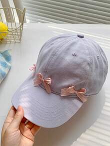 1件甜美女孩淺藍色軟頂棒球帽，附兩朵緞面蝴蝶結裝飾，防風防曬，適合旅行、購物與校園穿搭 - 多色 - 查看 5