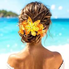 Hawaiian Style Artificial Lily Flower Hair Scrunchie, Beach Vacation Theme Hair Tie, Multi-Functional Beach Photo Hair Accessory, Suitable For Updo Hairstyles, Decorative Wrist Flower Hair Scrunchie And Headband - Multiple Styles - View 5