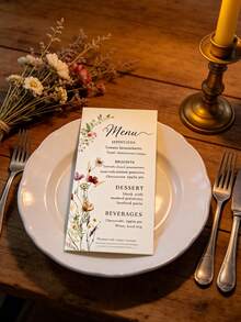 Customized 1pc/24pcs/48pcs Personalized Wedding Menu Cards, Custom Wedding Dinner Menu, Elegant Minimalist Floral Design, Wedding Table Decor, Customizable Event Menu Cards, Personalized Cards, Suitable For Wedding Banquet, Wedding Party, Minimalist Style Wedding Table Decor - 8x18CM Menu Card - View 5