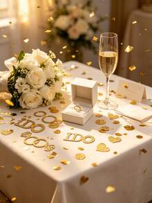 100/200件/組 金色亮粉婚禮紙屑，印有「I Do」文字、鑽戒圖案與心形圓片，適用於婚禮派對、求婚、新娘婚前派對、週年慶祝、桌面裝飾與拍照道具 - 金色 - 查看 5