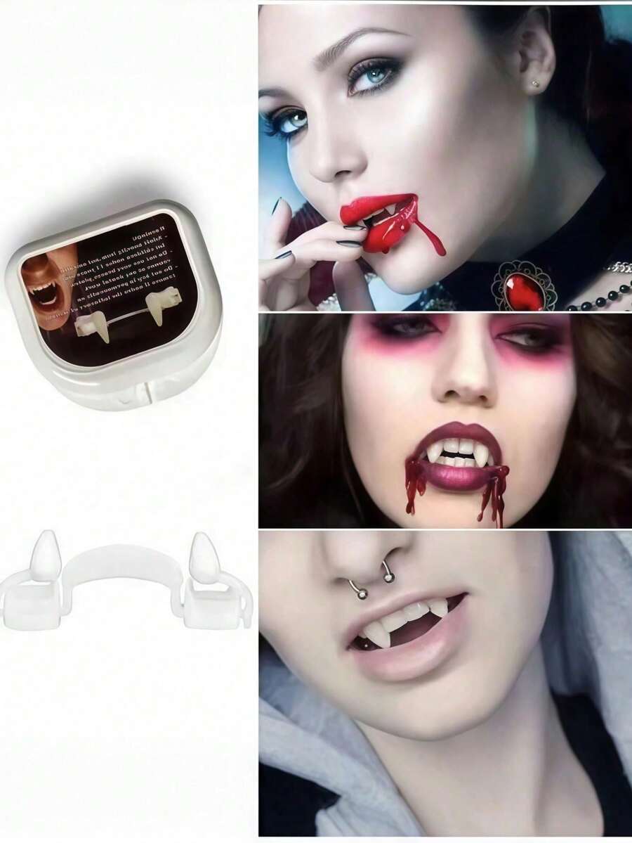 2pcs/Set-Halloween Retractable Vampire Fangs Party Props, Vampire Zombie Teeth Cosplay Costume Accessories, Bloody Fake Teeth For Halloween Party