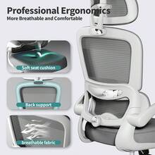 TRALT - Silla de Oficina ergonómica, 330 Libras para el hogar, sillas de computadora de Oficina con Ruedas, cómoda Silla de Juegos (Gris Oscuro) - Beige - Ver 4