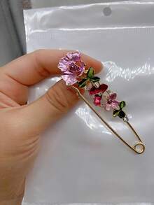 1 pezzo Spilla con fiore di strass, spilla decorativa alla moda per giacca, fermaglio versatile per colletto adatto per autunno/inverno - Rosso - Visualizzare 6