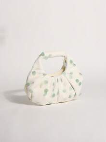 1pc Mint Green Sequin Cloud Bag With Linen Base Fabric, Fashionable Mesh Pleated Design Women's Handbag, Suitable For Beach Vacation - Mint Green - View 5