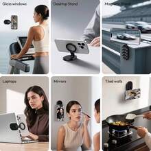 New 3-In-1 Phone Stand, Bionic Octopus Suction Cup And Magnetic Design, Suitable For Most Scenarios, High-Strength Magnet Combined With Stable Suction Cup For Iron Surfaces Or Smooth Surfaces, Portable Travel Stand With Carabiner Design - Black - View 3