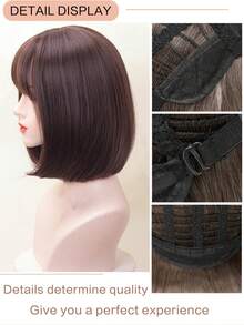 12 Inch Short Bob Wig With Bangs, Synthetic Wig For Women, Black And Brown, Suitable For Cosplay, Party, Natural Hair - Brown - View 6