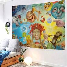 1pc Abstract Cartoon Art Design Colorful Tapestry, Bedroom Living Room Dorm Halloween Party Decor, Washable, 79x58 Inch Large Polyester Tapestry With Free Accessories - Multicolor - View 5