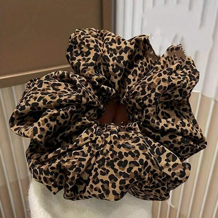 1Pc Vintage Leopard Print Oversized Scrunchie, Light Wrinkle Fabric, Retro Y2K Hair Accessory For Women Daily Streetwear & Dating - Multicolor - View 1