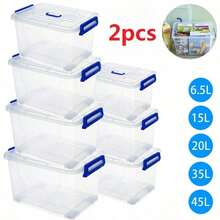 2pcs Covered Storage Boxes, An Open Storage Box, Transparent Storage Box, Sturdy And Stackable Storage Box, And Multi-Functional Multi-Sized Storage Box. These Are Highly Suitable For Organizing And Storing Items In Homes, Offices, Bedroom Wardrobes - 10 litros (35 x 23 x 19 cm) - sin ruedas - Ver 2
