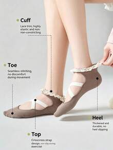 1/5 Paar professionelle Pilates-Yoga-Socken für Frauen, neue Ballettsocken mit Spitze für Frühling/Sommer, kurze Röhrensocken mit Kreuzriemen und offenem Rücken, rutschfeste Tanz-Pilates-Sport-Socken für Innenböden - Verschiedenfarbig - Übersicht 3