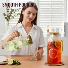 1件 2L/68oz 方形玻璃水壺，附蓋與手柄，適用於冰箱，冰茶與咖啡壺飲料容器，耐熱硼矽玻璃冷熱飲與牛奶水壺 - 彩色 - 查看 7
