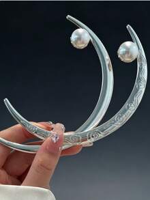 1pc Silver Women's Summer Bun Hair Pin, Investment Value Diamond Hair Stick, Ancient Style Crescent Moon Hairpin - Multicolor - View 1