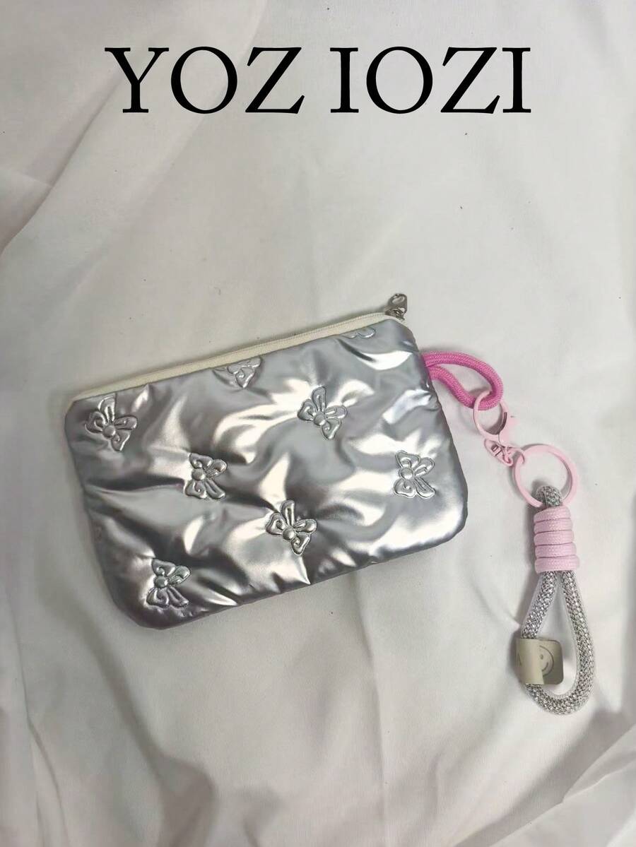 Bolsa de almacenamiento pequeña estilo japonés y coreano con diseño de nicho, color plateado con bloques de color, monedero ligero con colgante mate, bolso de moda personalizado - Plateado - Ver 1