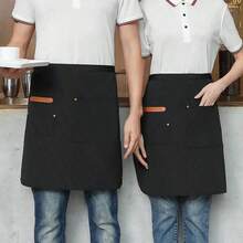 1pc Server Canvas Half Apron, Waterproof & Oil-Resistant, Restaurant Work Uniform, Kitchen Cooking Apron - Multicolor - View 2
