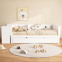 Flat Bed 90 X 200 Cm With Pull-Out Bed, Integrated Desk And Three Side Shelves, Pink. - 白色 - 查看 4