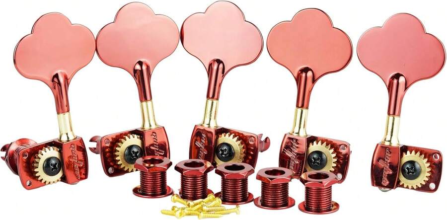 Guyker Bass Tuners (3R + 2L) - 1:22 Ratio Gear Open Frame Bass Drop Locking Machine Head Tuning Key Pegs Replacement For Electric Jazz Guitar Bass Or Precision Instruments, BB100 Red - ColorB - View 1
