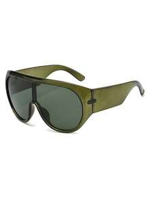 1 Pair Men's Transparent Green Large Frame One-Piece Lens Personalized Outdoor Street Style Travel Vacation Fashion Glasses - Green - View 2