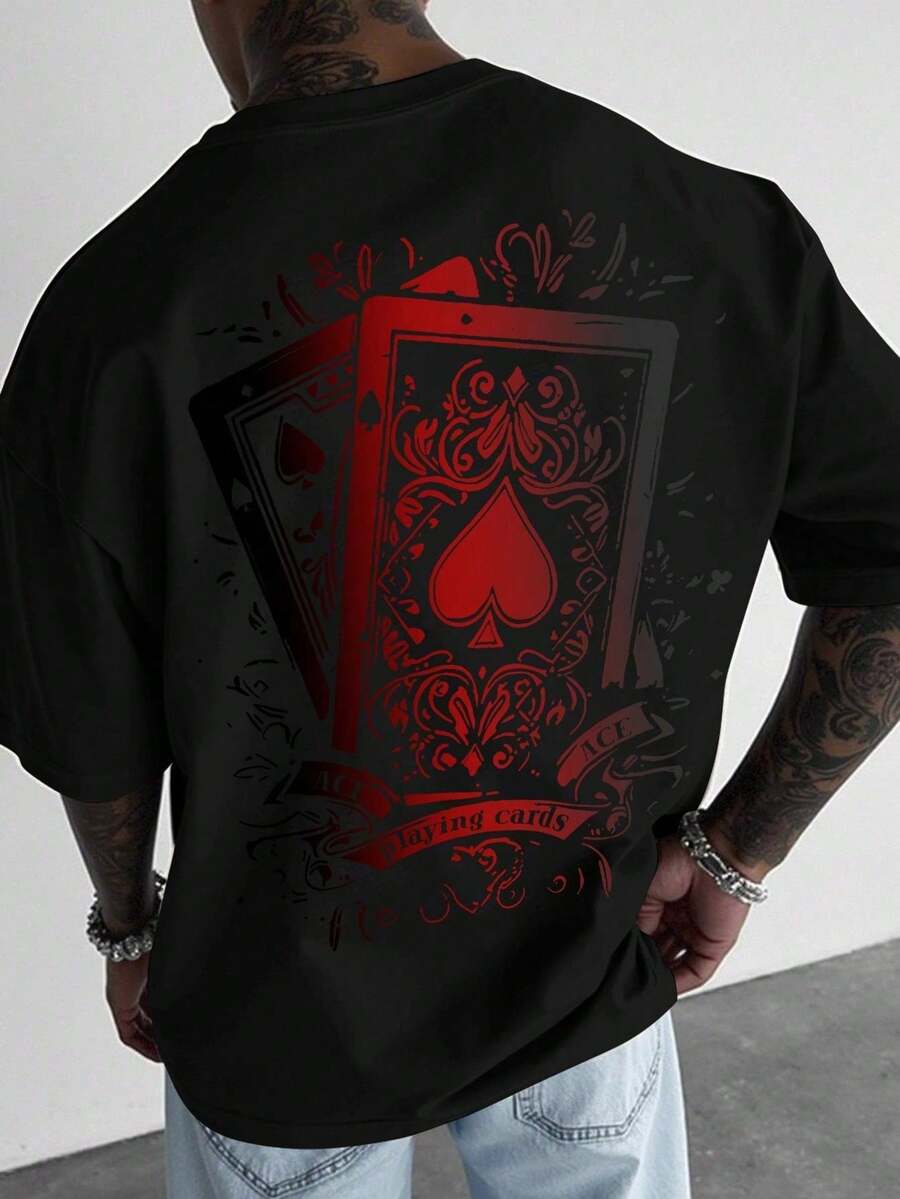 Manfinity Roughcore Men's Casual Crew Neck Short Sleeve T-Shirt With Eye And Palm Print - Red - View 1