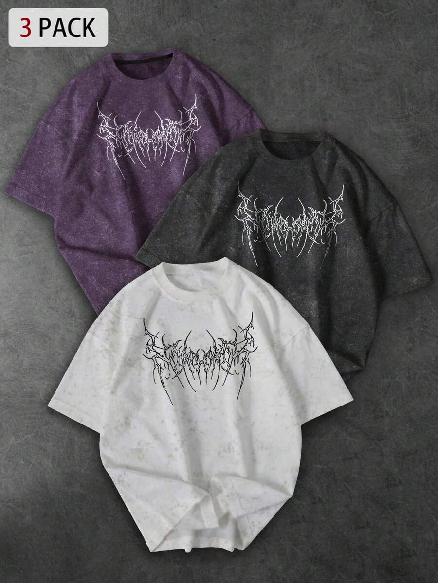 Sport MetroGents Men's Short Sleeve Thorn Print Sports T-Shirt, Summer Graphic Tees With Horror Designs, Band Tees, Custom Tees, Cam - 白色的 - 查看 1