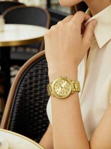 Guess Sport Women's Chronograph Watch, Gear Bezel, 24-Hour Date Display, Mineral Crystal, 30m Water Resistant GW0465L1 - Gold - View 5