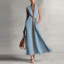 European And American Fashion New Popular Color-Blocked Sleeveless Casual Dress For Women Breathable And Comfortable - Blue - View 1