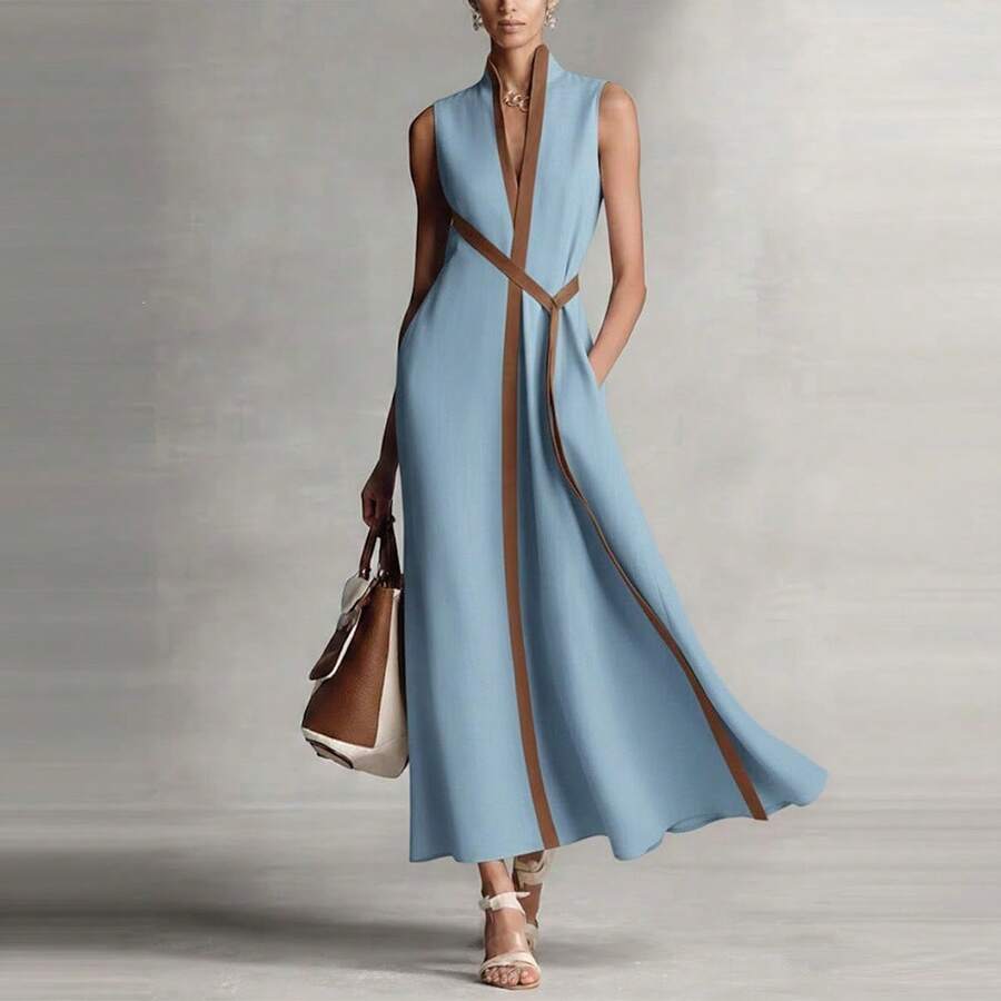 European And American Fashion New Popular Color-Blocked Sleeveless Casual Dress For Women Breathable And Comfortable - Blue - View 1