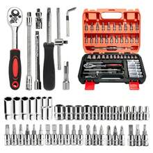 Kit Juego De Herramientas Manuales Completos Mecanicas 46 pcs Caja de Herramientas multifuncional Profesional, almacenamiento de accesorios de garaje, - Rojo - Ver 2