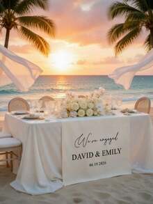 Customized Personalized Wedding Table Runner & Welcome Banner, Suitable For Weddings, Receptions, Ceremonies, Woven Fabric, Customizable Text, Rectangular Table Decor, Suitable For Outdoor Events, Name/Date/Phrase Decoration - Multicolor - View 7