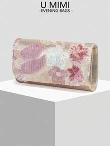 新款歐美風女款晚宴包，亮面材質，高端小眾斜挎包，婚禮季節，母親節禮物 - 粉色 - 查看 3