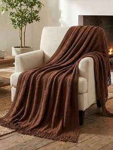 1pc Solid Color Textured Knitted Blanket, Nordic Style Acrylic Rectangular Dotted Nap Blanket, Sofa Throw, Small Blanket Suitable For Daily Use - Vertical Three-bend - Brown - View 4