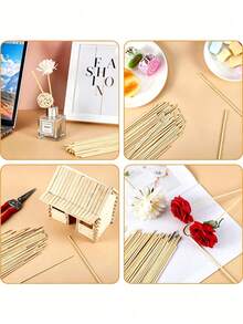 50pcs/100pcs Dowel Rods Wooden Sticks For Crafts And DIY Projects Unfinished Bamboo Wood Craft Sticks Pre Cut Wooden Dowel Rods For Handmade Photography Props - Brown - View 4
