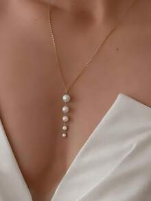 1 buah Kalung Liontin Mutiara Imitasi dari Paduan Logam, Cocok untuk Dipakai di Hari Valentine dan Sebagai Hadiah untuk Teman - Emas - View 1