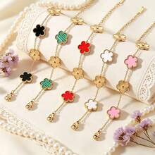 1 pieza Pulsera de acero inoxidable con flor de cinco pétalos de nácar, joyería con baño al vacío que no se desvanece - Multicolor - Ver 1