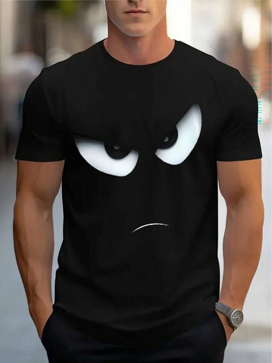 Men Casual Short Sleeve Tee 1 Pcs 100% Heavy Cotton - Comfortable Crew Neck, Soft Adorable Tees Tops - 黑色 - 查看 1