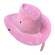 Customized Suede Cowboy Hat With A Sparkly Band. - Baby Pink - View 2