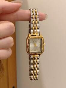 Jam Tangan Quartz Wanita Bentuk Oval dengan Dial Angka Arab, Gaya Mid-Century yang Modis, Cocok untuk Pemakaian Sehari-hari, Hadiah, dan Pesta - Perak Emas - View 3