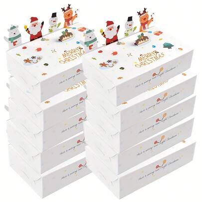 10/20/30pcs Christmas Gift Boxes Featuring 3D Designs Of Santa, A Snowman, And Reindeer - Perfect For Cookies, Candies, Holiday Goodies, And Festive Gifts. These Vibrant Boxes Come With A Decorative Lollipop Closure